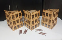 3x 3 Storey +Rooftop Ruined City Buildings 28mm Scale