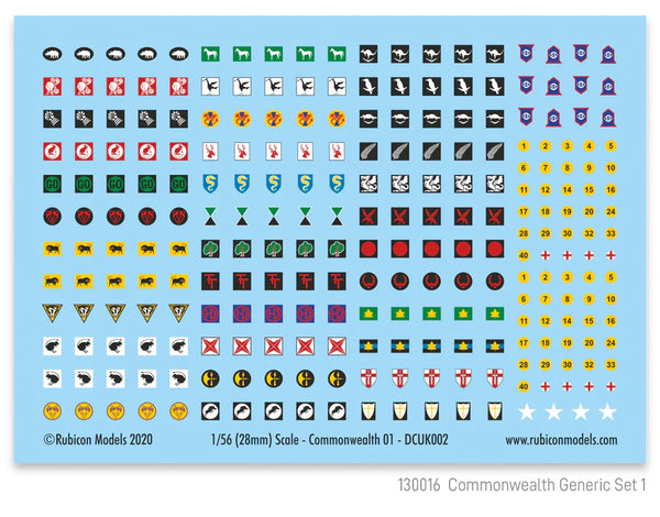 Rubicon Models - Commonwealth Generic Set 1 Decal Sheet