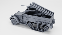WW2 M2A1 half-track with two triple rocket launcher tubes