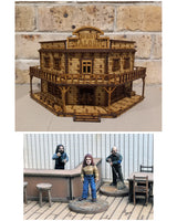 Wild West Deluxe Corner Saloon with 3x Miniatures 28mm Scale